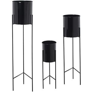 DRW Set van 3 plantenbakken van metaal met poten in zwart, 93 x 21 x 21 cm