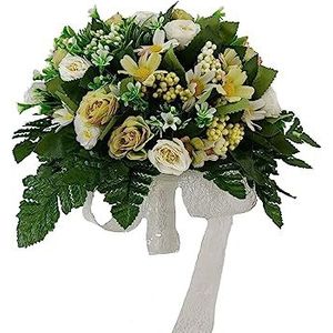 DRW Beige Bruidsboeket met rozen en kleine wilde bloemen kunstboeket bruid beige 27x40Ø cm
