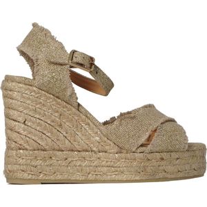 Castañer - Plateau Sandalen - Geel - Linnen - Gouden Leren