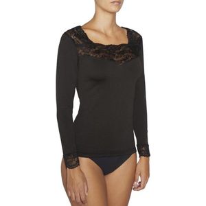 Ysabel Mora - Thermisch shirt met kant en lange mouwen, Granaat, S