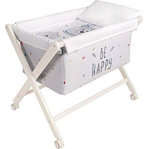 Be Happy bed, opvouwbaar, dekbedovertrek, afneembaar, houten poten, wit, 50 x 80 cm