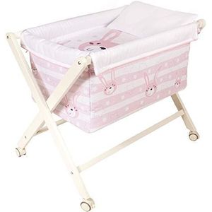 Kinderbed, inklapbaar, afneembaar overtrek, poten van hout, wit, 50 x 80 cm, roze