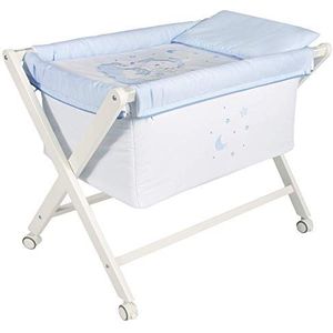 Mini-bed, opvouwbaar, afneembare beschermhoes, houten poten, wit, 50 x 80 cm, klein, blauw