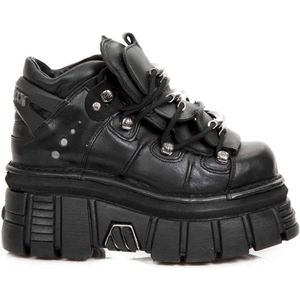 New Rock - 106-S29 - Biker Schoenen - Zwart - Lederen - Metalen Details