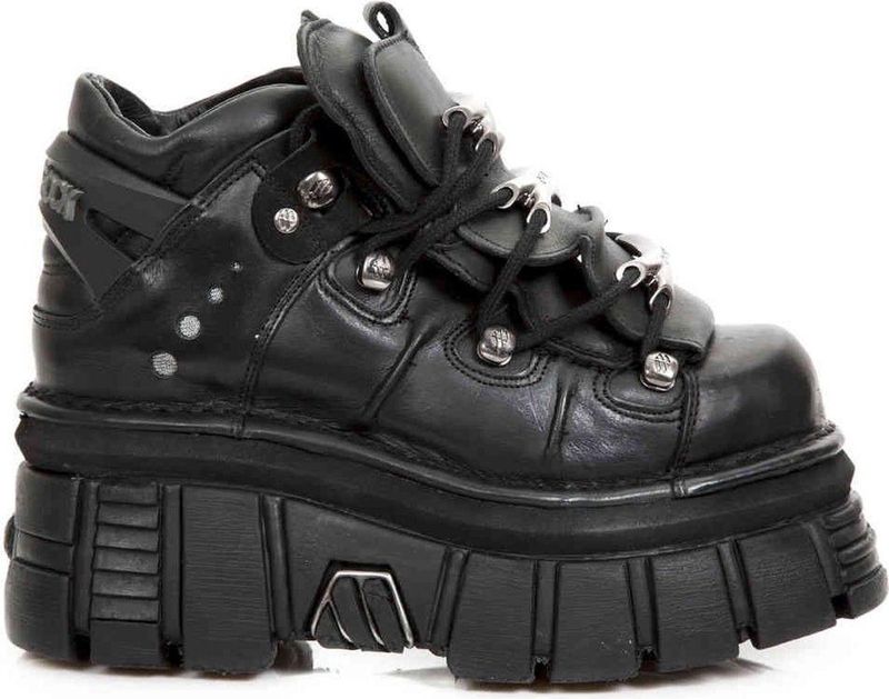 New Rock - 106-S29 - Biker Schoenen - Zwart - Lederen - Metalen Details