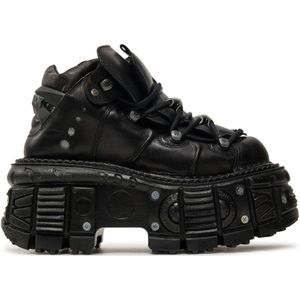 New Rock M.TANK106-C2 originele militaire leren laarzen met plateauzool, Zwart, 35 EU