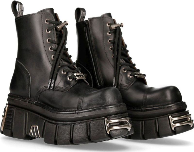 New Rock - Plateau Laarzen - Zwart - Leer