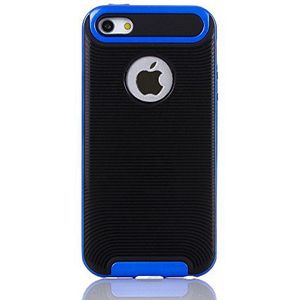 Silica dmu162blue beschermhoes van zwart rubber geribbeld met rand en details in kleur, voor Apple iPhone 5, blauw