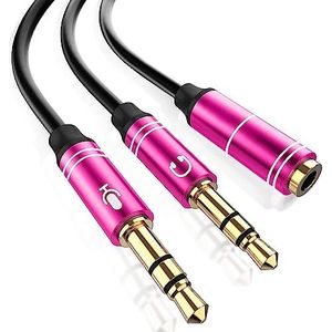 DAM. Splitter-converter van mini-jack (bus) naar dubbele mini-jack (microfoon en luidspreker). Gebruik hoofdtelefoon met ingebouwde microfoon en eenvoudige mini-jack op uw pc. Kleur: Fuchsia