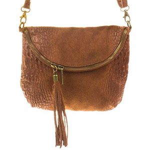 FIRENZE ARTEGIANI Bolso De Mujer Piel Auténtica, Acabado Gamuza Messengertas, 24 cm, Bruin, 24 centimeters, Messenger Bag