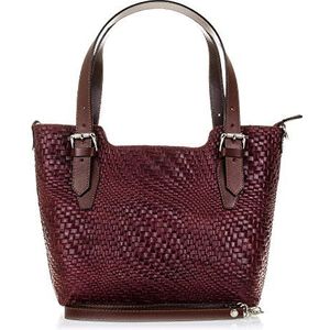 Firenze Artegiani Tote dames echt leer Dollaro Geometrische lak 37cm donker granaat chocolade zwart 37cm schoudertas, Zwarte chocolade, 37 cm, schoudertas