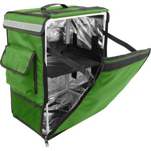 PrimeMatik - Groene draagbare koelkast 42 liter 35x49x25cm, isothermische tas rugzak voor picknick, camping, strand, voedselbezorging per motor of fiets