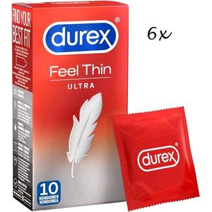 Durex Condooms – Thin Feel Ultra (Extra Dun) - 60 Stuks (6 x 10st) – Discreet en Stevig Verpakt
