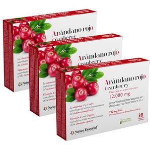 Cranberry droog extract 240 mg (120 mg PAC) 30 plantaardige capsules met berendruif, D-mannose, vitamine C en koper. (Pak 3 stuks.)