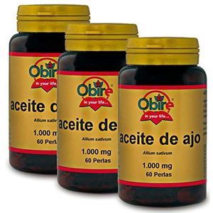 Obire Knoflookolie van 1000 mg, ontstekingsremmend, bevordert de doorbloeding, helpt bij het behoud van het cholesterinegehalte, gluten en lactose, 60 kralen, 3 stuks