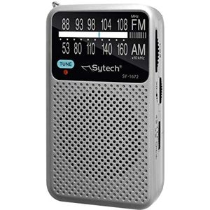 Sytech Am-FM zakradio, luidspreker, verticaal, zilverkleurig