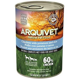 ARQUIVET Kippenblikjes met aardappelen en rijst met zalmolie, 6 stuks x 400 g, natvoer voor honden, voor senioren, alle soorten rassen