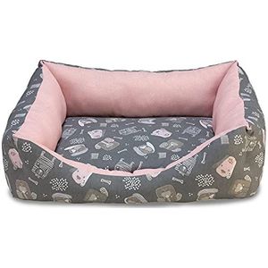 ARQUIVET Vierkant hondenbed in roze en grijs - 60 x 55 x 18 cm - hondenbed - gewatteerd en comfortabel bed - wasbaar - huisdierbedden - hondenbed