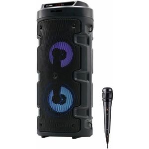 ELBE ALT-88-TWS draagbare BT-karaoke-luidspreker met licht, 10 W, SD, USB, FM, microfoon met kabel, 10 W, 4 uur afspelen, TWS-compatibel, afstandsbediening, lithiumbatterij, zwart