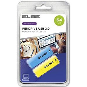 ELBE USB 264 USB-stick 64GB kleur (USB 2.0 stick in 2-pack, compatibel met Mac en Windows, met beschermhoes)