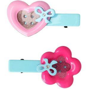 Hair Clips Inca Flower Heart Buttons (2 Pieces)