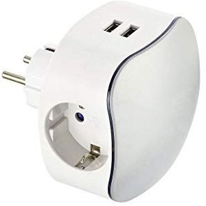 Fline Schuko-stekker met aarding + 2 USB + led-display