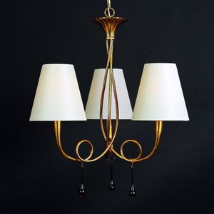 Mantra Iluminación Paola 3-lamps gouden hanglamp met textielen kappen