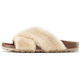 LASCANA Pantolette »Hausschuh, Mule, Sandale, offener Schuh,«, mit Korkfußbett und Fellimitat