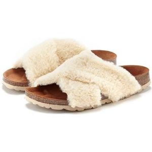 LASCANA Pantolette »Hausschuh, Mule, Sandale, offener Schuh,«, mit Korkfußbett und Fellimitat