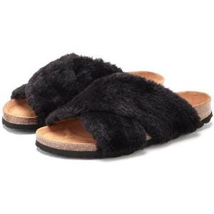 Lascana Slippers Pantoffel, mule, sandaal, open schoen, Mule, sandaal, open schoen, kurkvoetbed met faux bont