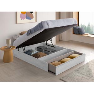 Bed140x190 met lattenbodem, metalen bed, 140x190-32cm hoogte opbergbed