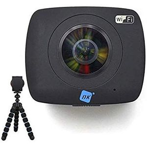 NK AC3091-36D - 360° sportieve actiecamera, FullHD 1080p, dubbele optiek, virtual reality-systeem, 360° YouTube-ondersteuning, 1400 mAh, microfoon, compatibel met Android & iOS, statief in cadeau,