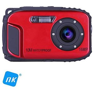 NK Compacte digitale camera, waterdicht, 16 MP FHD 720p, optische zoom x1 Digital x 8, scherm 2,7 inch, gezichtsherkenning, digitale stabilisator, fotovideo, rood (10 meter)