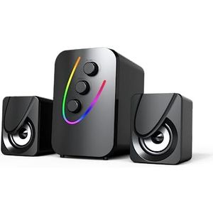 NK Gaming luidsprekers x 2 x 5 W luidsprekers met 7 verschillende LED-kleuren, inclusief volumeregeling, hoge tonen en dieptes, ingang 3,5 mm jack stekker, frequentiebereik 60 Hz - 20 Hz
