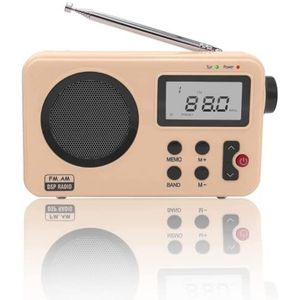 NK Draagbare desktopradio, vintage stijl, AM/FM keukenradio, lcd-display met licht, antenne en AUX, krachtige luidspreker, 4 AA-batterijen, DC5V-kabel, beige (radiofunctie