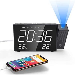 NK Digitale radiowekker, intelligent, FM-radio, temperatuurmeter, alarm, USB, nachtmodus, tijdprojectie, slaaptimer