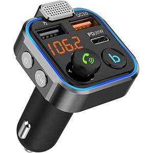 NK Bluetooth 5.0 Auto FM Zender - 3 Poorten Opladen: x 2 USB QC3.0 + x1 PD 3.0 Type C 20W, Handsfree Functie, Ruisonderdrukking, Snel Opladen, Knop B: Hi-Fi Diepe Bas (Luidspreker)