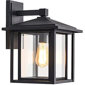 Wonderlamp - Buitenwandlamp Avenida, 1xE27, max. 60W, IP 23, Applique Vintage, lantaarn met glas, zwart
