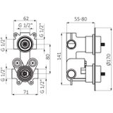 Inbouw douchekraan grb aura thermostatisch 3-wegs zwart