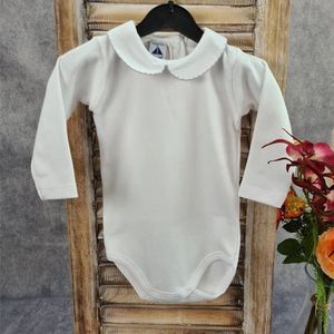 BABIDU Babybody met lange mouwen, 100% katoen, babybody voor pasgeborenen, zacht weefsel, ademend en hypoallergeen, gevoelige huid, basic body met polokraag, Wit/Grijs, 0-3 Maanden