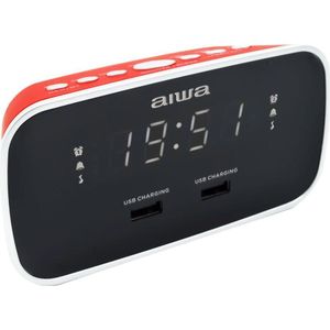 Aiwa CRU-19RD: radio-wekker, digitaal, dual-USB-oplader voor het opladen van smartphones en tablets