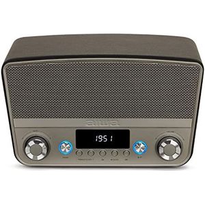 Aiwa BSTU-750BK Compacte vintage luidspreker (actief, stereo, 50 W RMS, Bluetooth, optische ingang, USB, HDMI-ARC, RCA, FM en ingang 6,3 mm en 3,5 mm), zwart