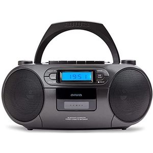 Aiwa BBTC-550BK Draagbare cassetteradio met CD, Bluetooth en USB, cassetterecorder, kleur: zwart