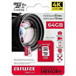 AIWA MSDV30 64GB MICROSDXC Class 10 Class U3 UHS geheugenkaart met adapter U3 A2 SDXC IP57 90Mbps
