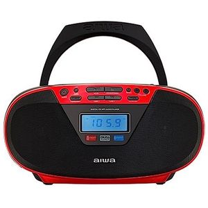 Aiwa BBTU-400RD: Draagbare cd-radio met Bluetooth en USB, kleurenscherm, RDS, FM PLL, wekfunctie. Kleur: Rood