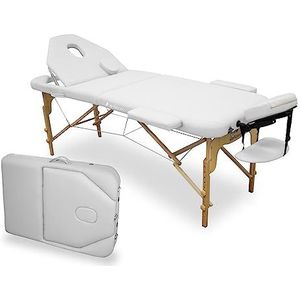 QUIRUMED WELLCORE Massagetafel van hout met inklapbare rugleuning, Plus, 185 x 65 cm, kunstleer, in hoogte verstelbaar, afneembare kop, gezichtsgat wit tot 225 kg