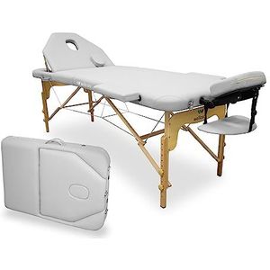 QUIRUMED WELLCORE Massagetafel inklapbaar met inklapbare rugleuning, gemaakt van hout, kunstleer, 195 x 70 cm, in hoogte verstelbaar, afneembare kop, gezichtsgat, wit, tot 225 kg