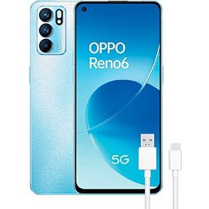 OPPO Reno 6 5G Artic Blue Display 6,43 inch AMOLED FHD 90 Hz, 8 GB RAM + 128 GB geheugen, Mediatek Dimensity 900, drievoudige camera 64 MP + 8 MP + 2 MP, 4300 mAh met snellading 65 W