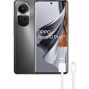 OPPO Reno10 Pro 5G Smartphone, gratis, 12 GB + 256 GB, 6,7 inch AMOLED-display, 50 + 8 + 32 MP camera, Android, 4600 mAh batterij, 80 W snel opladen, grijs