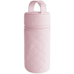 Duffi Baby Flessenhouder, kunstleer, bebe, thermotas, warm en koud, geïsoleerd, voor flessen of thermoskan, ritssluiting en handgreep, roze